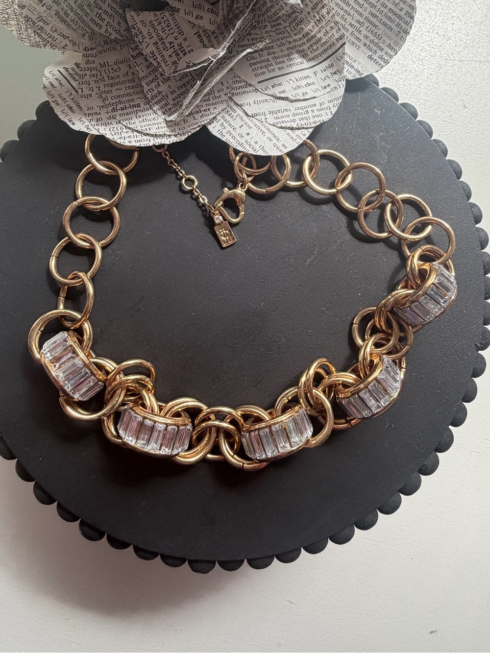 JLo Gold Link Chain Necklace with Rhinestone Accent Rings
